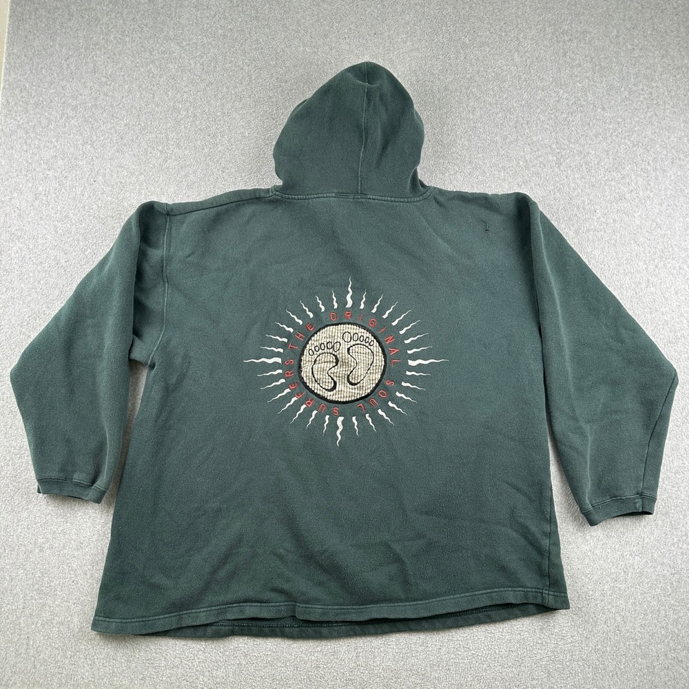 Vintage 90s Hang Ten Hoodie Mens XL Original Soul Surfers Green Pullover Graphic